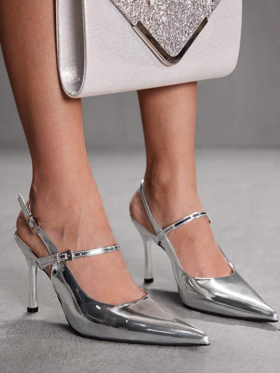 CUCCOO SZL Sexy Fashion Pointed Toe Women's Stiletto High Heel Backless Sandals, Suitable For Party, Nightclub Valentine's Day - Silver - View 1