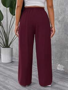 SHEIN PETITE CURVE Quần xếp ly màu trơn dành cho nữ cỡ nhỏ và cỡ lớn - Màu Đỏ Sâu - Xem 2