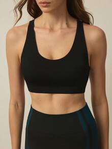 Gameset SHEIN Sport Women's Seamless Comfortable Casual Daily Workout Sports Bra - Black - View 2