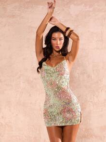 Glamine 女士夏季清爽约会修身亮片系带露背迷你连衣裙 - 彩色 - 查看 1