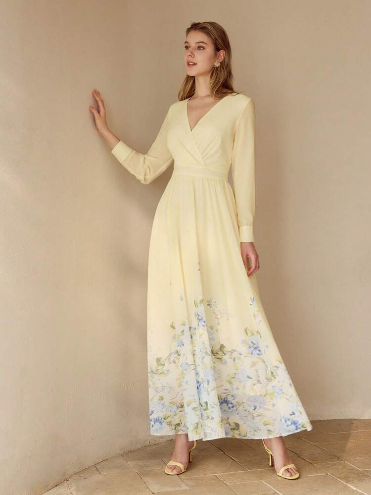 WOMEN'S ELEGANT CHIFFON FLORAL PRINT DRESS