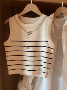 Resyla Women's Striped Print Pattern Round Neck Slim Fit Casual Versatile Tank Top, Spring/Summer - Multicolor - View 4