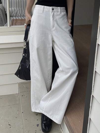 Livesso Jeans rectos de pierna suelta para mujer, de uso casual y de negocios, con diseño de vestimenta de oficina de moda y forro térmico, para primavera y verano