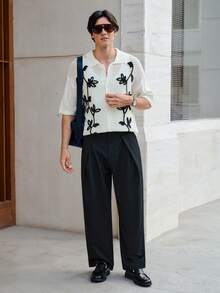 RONVEXI 男士撞色镂空短袖针织上衣 - 白色 - 查看 5