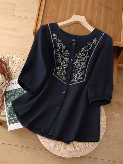 Linhara 大码女士浪漫约会通勤百搭时尚衬衫，春夏款