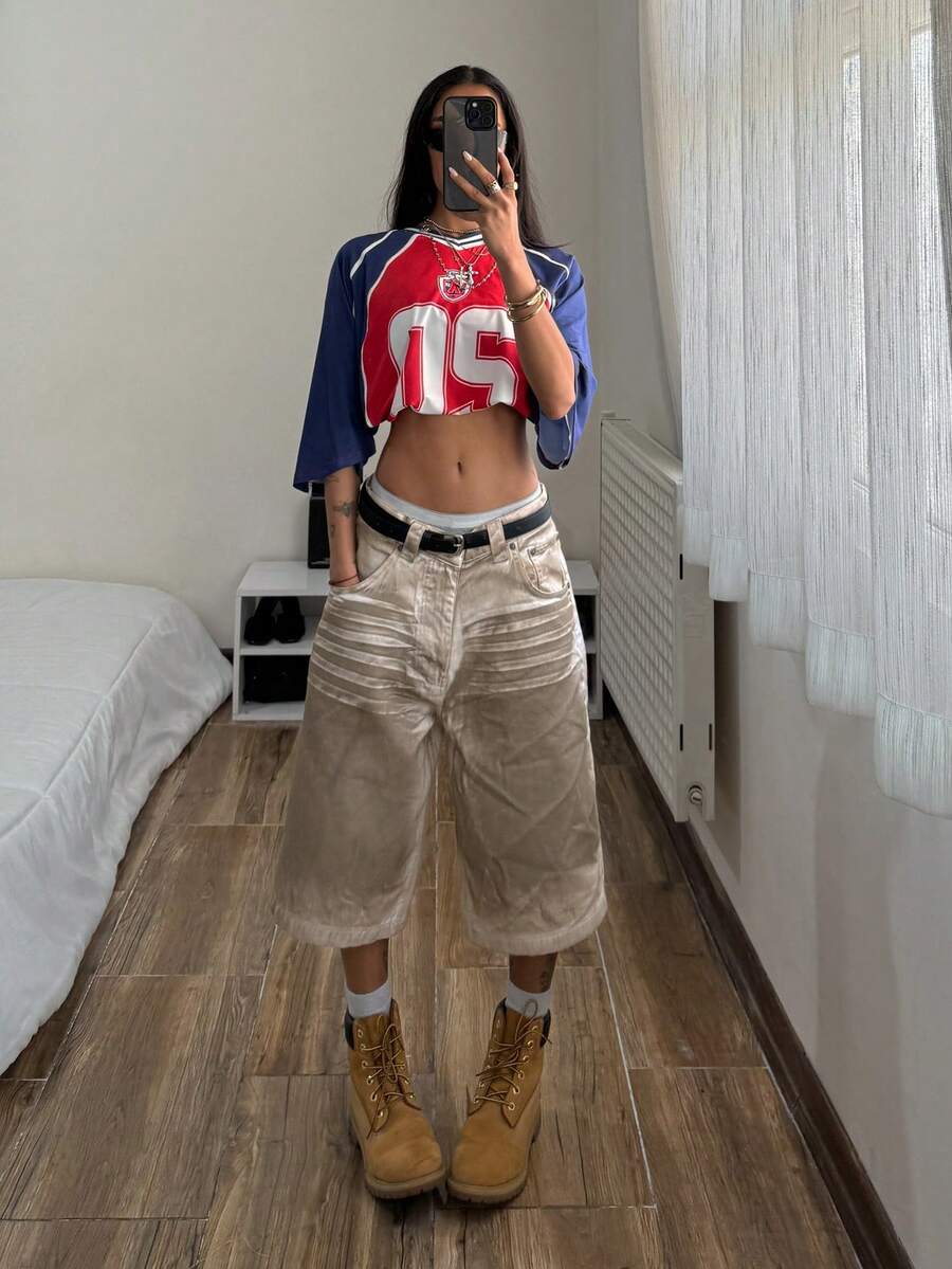 StreetHx 女士宽松V领T恤，印有运动赛事数字、嘻哈舞蹈图案，宽松上衣，适合棒球、足球等运动。 - 紅色 - 查看 1