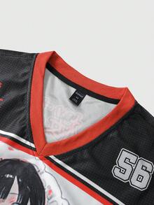 ROMWE MEN Anime 男士动漫印花短袖T恤，适合春夏穿着 - 紅色 - 查看 6