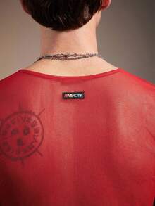 FeverCity Sexy Mesh Sheer, Ruched Design, Slim Fit Men's Tank Top - Red - View 5