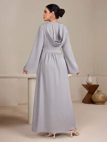 Graceveil 女士连帽褶裥腰身阿拉伯风格连衣裙 - 淺灰紫 - 查看 2