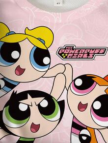 THE POWERPUFF GIRLS X SHEIN Young Girl Casual Cartoon Pattern Crew Neck Sweatshirt, Autumn - White - View 3