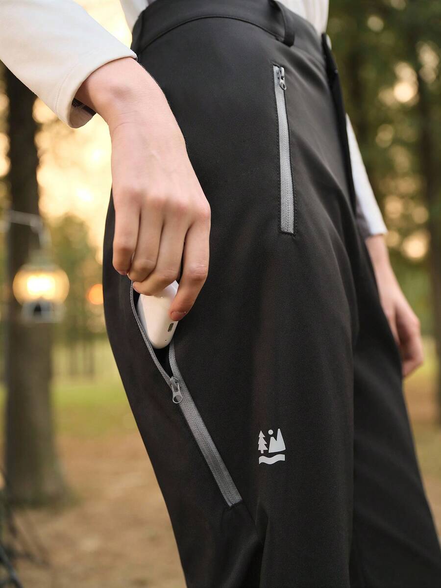 SHEIN In My Nature Women's Zipper Pocket Straight Loose Hiking Pants - Black - View 1