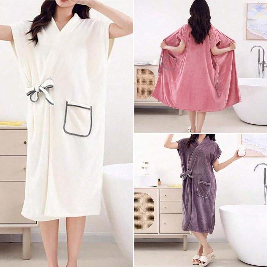 1pc Sleeveless Bath Robe, Super Soft & Absorbent Microfiber Women Bathrobe, Color-Fast & Non-Shedding, Suitable For Home, Hotel, Beauty Spa, All Seasons Back To School - Multicolor - View 1