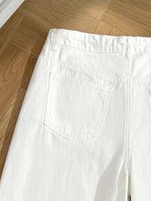 Comfortcana 女士休闲纯色抽绳腰牛仔裤 夏季春季女士沙滩裤 生日礼物 度假礼物 女士休闲牛仔裤 Y2K 白色裤子 女士白色阔腿牛仔裤 高腰宽松休闲牛仔裤 - 白色 - 查看 3