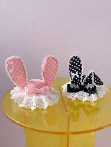 Joivida 1个可爱发夹，法式蕾丝蝴蝶结搭配黑白兔子图案，甜美少女风上镜发饰，卡哇伊发夹，时尚百搭，日常佩戴，送给闺蜜的生日礼物，发饰 - 彩色 - 查看 4