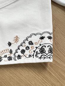 GlowEve Women's Embroidered Pocket Loose Casual Versatile Denim Shorts - White - View 4