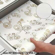 Gold Rose Printed Non-Stick Drawer Liner: Made Of EVA Material, Removable Drawer Mat For Kitchen Cabinet ,Dehumidifier For Home - Clear - View 11