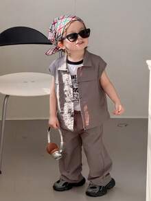 DAZY 两件套幼儿男童纯色休闲无袖背心上衣和裙子套装 - 灰色 - 查看 7