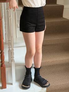 DAZY Tween Girls' Solid Color High Waist Casual Versatile Everyday Shorts Spring - Black - View 6