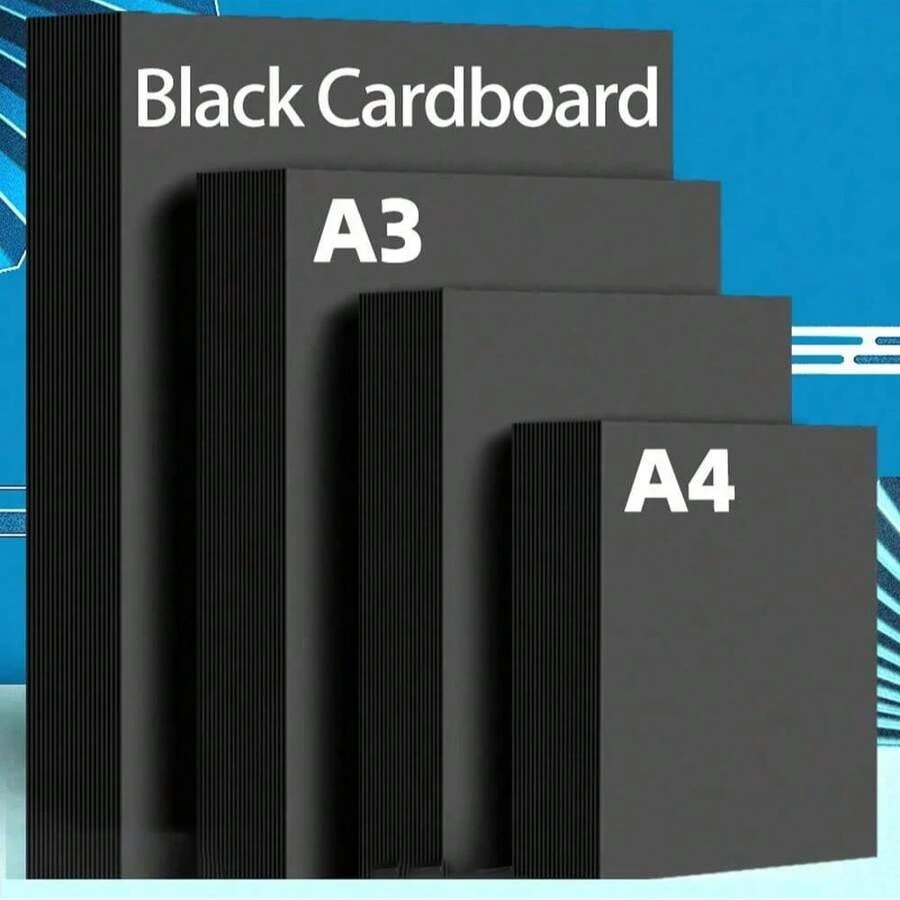 20 Sheets Of Black Cardboard, A4 Thick Hard Handmade Paper, Children's Kindergarten Handmade Graffiti Painting Photo Album, Cover Paper, Painting Art Paper, Hard Cardboard, A3 Large Sheet Cover Back To School - Black - View 1