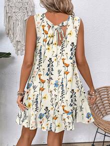 Breezaya 女式无袖露背蝴蝶结腰果印花迷你连衣裙，春夏季波西米亚风格 - 杏色 - 查看 3