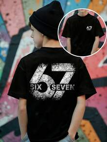Coolqubz Teenage Boys' Summer Reversible Numeric 67 Print Casual Crew Neck Short Sleeve T-Shirt - Black - View 5