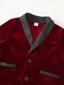 2pcs/Set Young Boy Young Boy Green Velvet Blazer Jacket & Black Pants Outfit, Gentleman Suit, Suitable For Indoor, Outdoor, Daily, Sports, Play, Party, Photo Shoot, Wedding, Christening, Elegant, Wedding Guest, Pageboy, Ring Boy, Wedding, Festival, Halloween, Christmas, New Year In Spring/Summer/Autumn/Winter - Burgundy - View 6