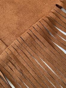 Ceyna Brown Fringed Patchwork Hollow Out Sleeveless Suede Vest, Slimming Summer Jacket, Plus Size, Versatile Brown Vest Jacket - Brown - View 7