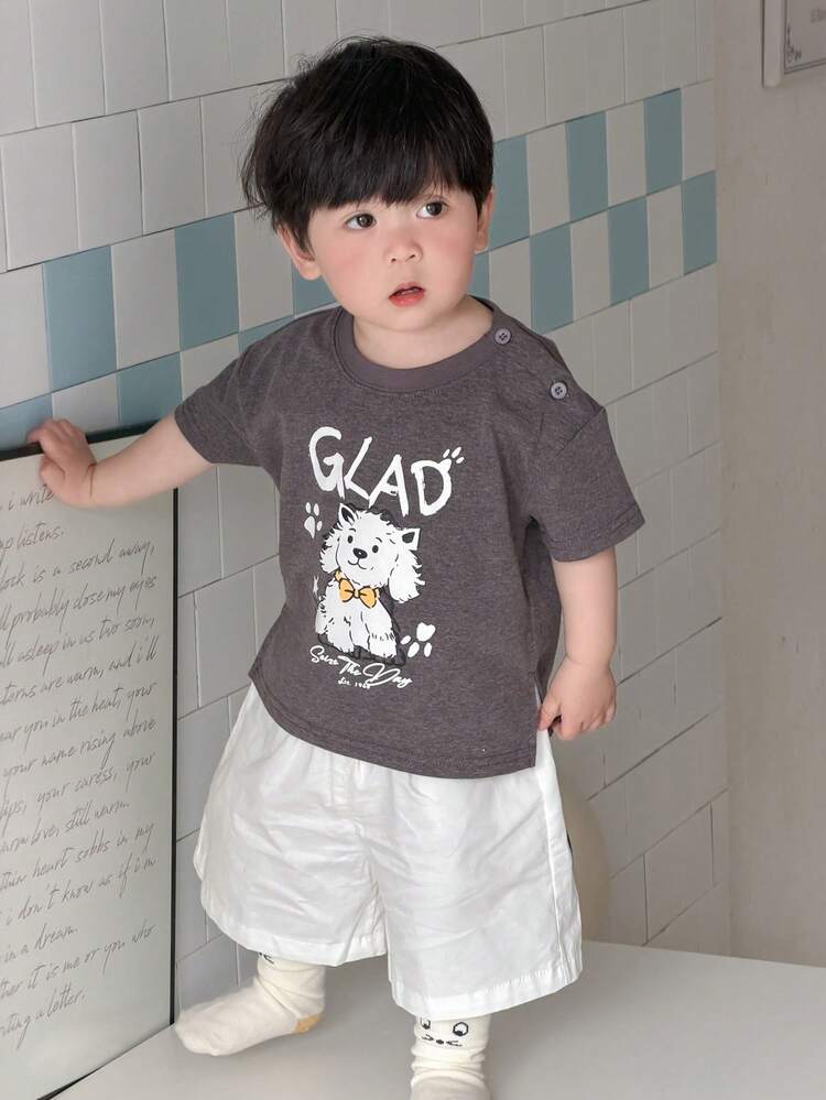 Toddler Boys' Cartoon Print Round Neck Casual Short Sleeve Top