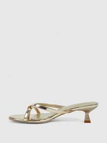 CUCCOO SZL Women's Pointed Toe Stiletto Heel Slip-On Sandals, Elegant Commuter Style High Heels For Summer - Gold - View 4