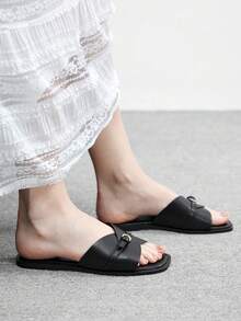 CUCCOO BIZCHIC 女士休闲百搭搭扣平底凉鞋，夏季 - 黑色 - 查看 5