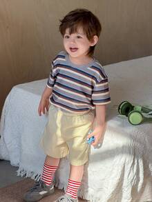 DAZY Toddler Boys' Round Neck Striped Casual Short Sleeve Top - Coffee Brown - View 5