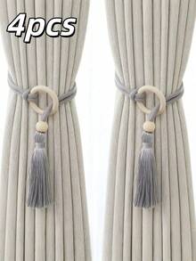 1 pieza/2 piezas/4 piezas Sujetadores de cortina de cuentas de madera natural, soporte de borlas de cuerda, decoración nórdica minimalista, regalo para amigos, decoración del hogar - Ceniza - Ver 8