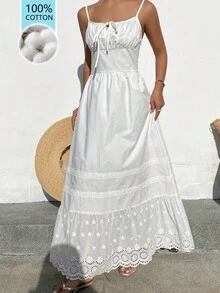 DAZY Spring/Summer Beach Vacation, Valentine's Day, Wedding, Banquet, Ball Gown, Fashion Party, Old Money Inspired White Dress With Waist Cinching For Women - Ivory White - View 9