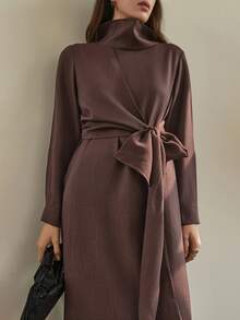 Dazy-Less Spring/Summer Formal Dress, Elegant Old Money Style Waist Cinched Long Dress For Wedding, Party, Banquet Business Casual Woman Sundress - Brown - View 5