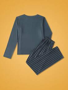 Notgurli Women Striped Long Sleeve Top And Pants Pajama Set - Dark Grey - View 2