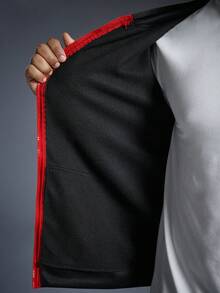 Driftmere Men's Casual Gradient Polka Dot Print Kangaroo Pocket Zip-Up Hoodie, Long Sleeve Top - Black - View 9