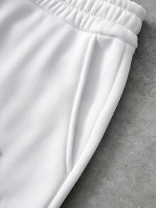 PAVTROS 男士街头潮流花卉图案极简刺绣连帽卫衣套装，适合户外音乐节、休闲外出、送给男友/丈夫的礼物、周年纪念日 - 白色 - 查看 4