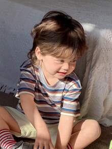 DAZY Toddler Boys' Round Neck Striped Casual Short Sleeve Top - Coffee Brown - View 4