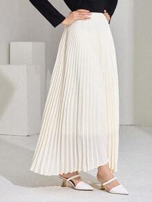 DAZY 女士纯色百褶休闲通勤半身裙 - 白色 - 查看 7