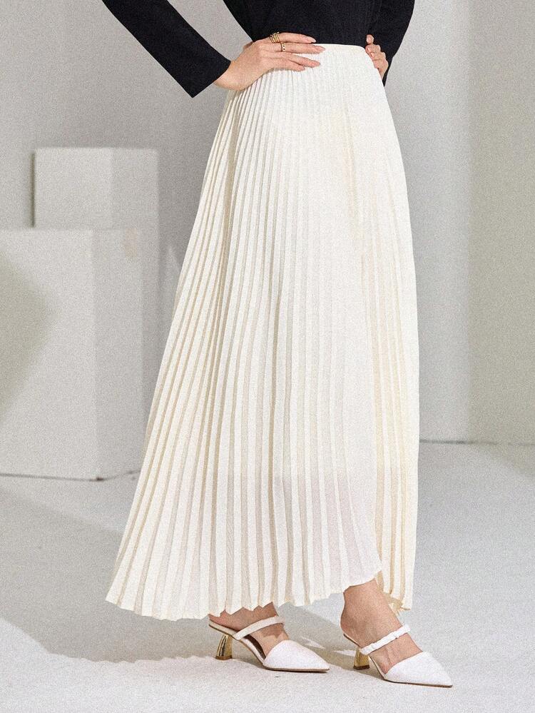 Women's Solid Color Pleated Casual Versatile Commute Skirt