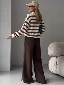 Livesso Women's Autumn Retro Striped Turtleneck Sweater - White - View 2