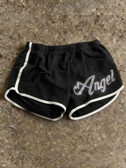 Glimmora Y2K Women's Angel Rhinestone Shiny Shorts, Women's Casual Short Bottoms, Suitable For Summer Outings, Parties And Daily Wear