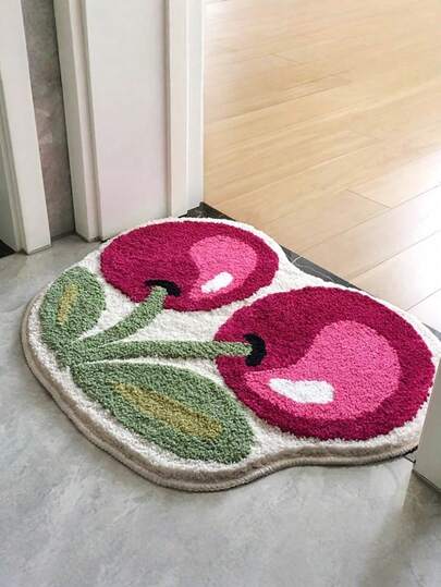 1 Peça Tapete de Banho Peludo com Estampa de Cereja, 50x62cm (19,7x24,4 Polegadas), Macio, Lavável em Máquina, Tapete para Banheiro, Quarto, Sala de Estar, Cozinha, Entrada, Cobertura de Assento de Banheiro Grossa, Antiderrapante e Absorvente, Decoração de Banheiro e Cozinha, Acessórios de Volta às Aulas