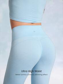 GLOWMODE 31英寸 Softy Velvaire 超高腰弧形缝线喇叭形紧身裤，适合低强度瑜伽日常穿着，秋冬季 - Blue Day - 查看 4