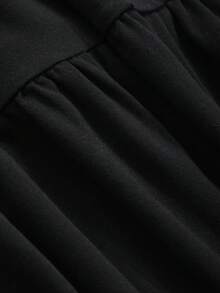 DAZY 女士圆领纯色荷叶边下摆韩版休闲中长连衣裙/吊带裙 - 黑色 - 查看 5