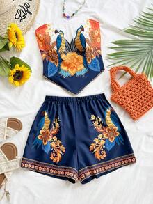 Soleia 印花抹胸上衣和短裤套装，休闲度假装 - 彩色 - 查看 7