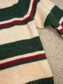 INAWLY Contrast Stripe Knit Cardigan For Women, Soft & Cozy Short Sweater Jacket With Elegant Vibe, Autumn