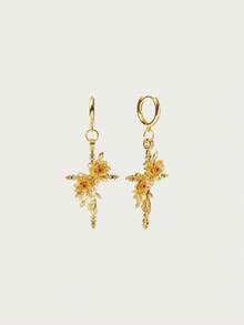 Glisma Rose Earrings,Old Money,Outfits,Classy,Gemstone,Premium,Vintage,For Mom/Women/Girl/Mother,Cross,Flower - Multicolor - View 5