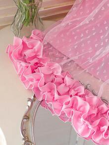 SHEIN Elegant Fashion Ruffle Trim Pearl Decor Mesh Girls Dress Pink Bow Ruffle Strap Dress - Pink - View 7
