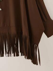 SHEIN Franclia 女士复古优雅宽松两件套，带肩带和流苏 - 棕色 - 查看 4